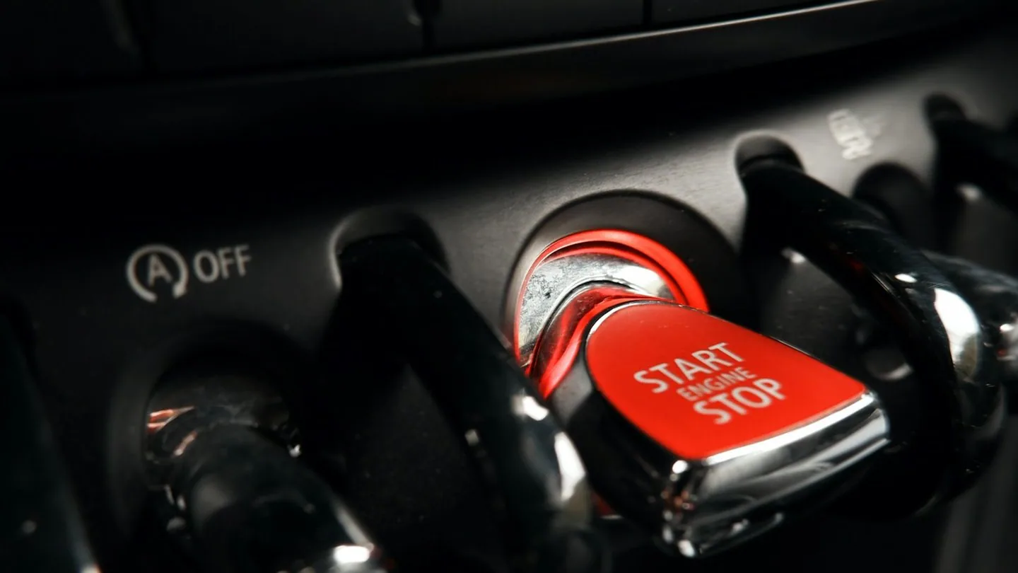 a start/stop button glowing red